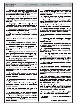 
N°10 du Journal officiel de la République Algérienne Démocratique et Populaire • Page 1

            