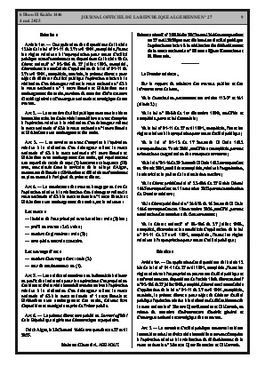 
Issue #27 of the Official Gazette of the People's Democratic Republic of Algeria • Page 1

            