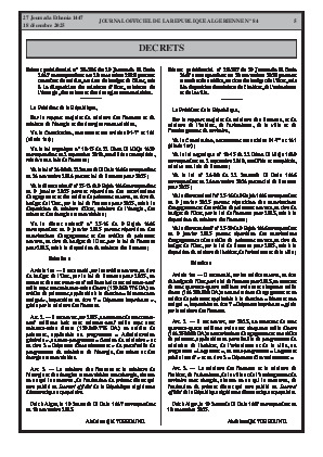 
N°84 du Journal officiel de la République Algérienne Démocratique et Populaire • Page 1

            